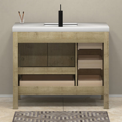 VIV 42" Freestanding Bathroom Vanity with Reinforced Acrylic Integrated Sink Top