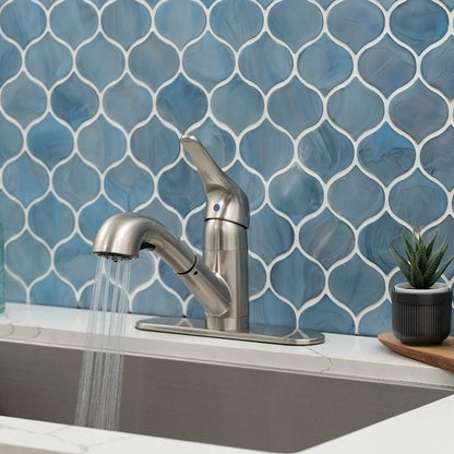 AcquaLuxe 805 Pull-Out Kitchen Faucet in Brushed Nickel, installed in a room setting