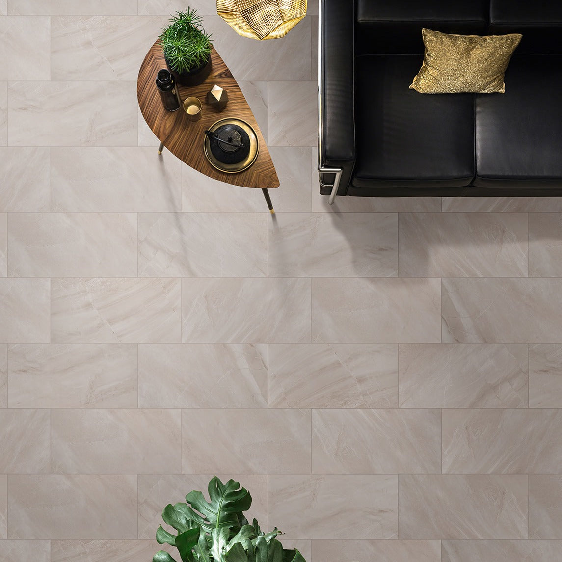 Adella Gris ceramic tile shown in a finished room, scene 2