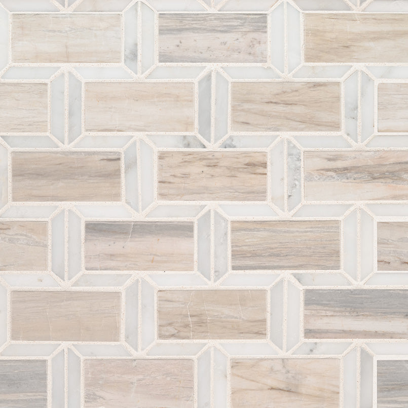 Angora Framework Marble Mosaic in polished finish, close up sheet view
