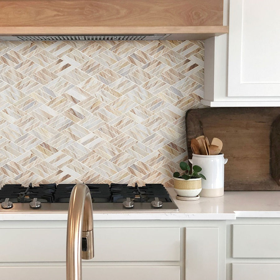 Angora Rhombus Marble Mosaic installed in a finished room