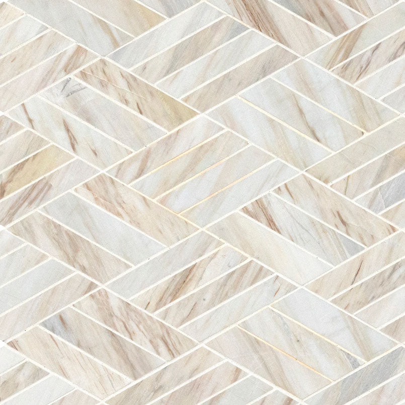 Angora Rhombus Marble Mosaic in polished finish, close up sheet view