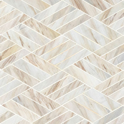 Angora Rhombus Marble Mosaic in polished finish, close up sheet view