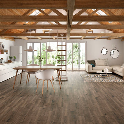 Antoni Nero porcelain tile shown in a finished room, scene 2