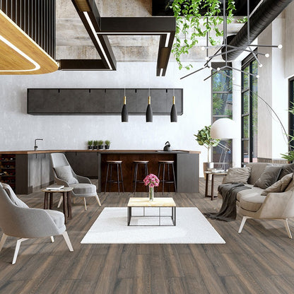 Antoni Nero porcelain tile shown in a finished room, scene 3