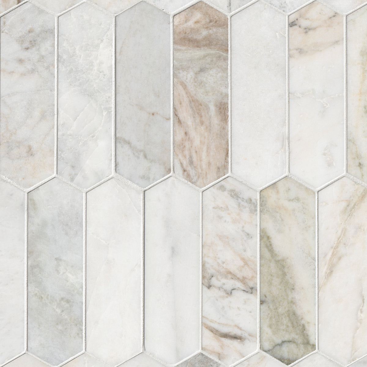 Picket Rustic Tile Arabescato Venato White Picket Marble Mosaic | KBF Home Improvement