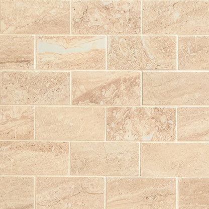 Aria Oro 2x4 Porcelain Mosaic in polished finish, close up sheet view