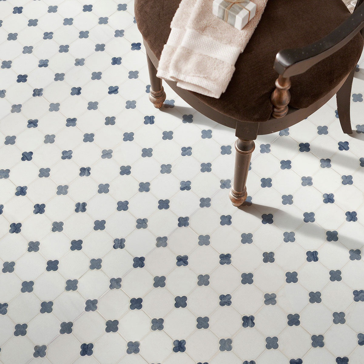 Azula Floret Marble Mosaic installed in a finished room
