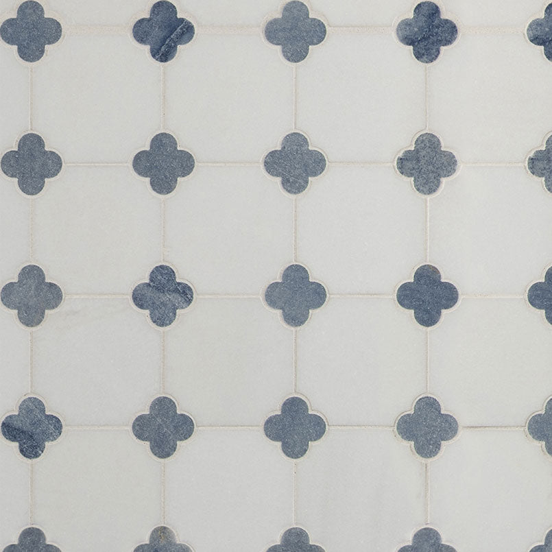 Azula Floret Marble Mosaic in polished finish, close up sheet view