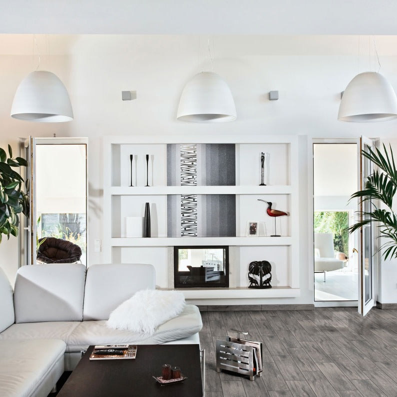 Balboa Gray ceramic tile shown in a finished room