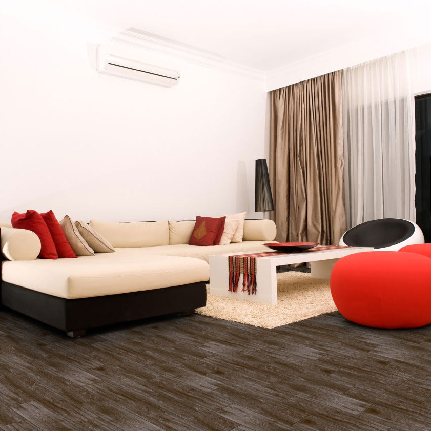Balboa Moka ceramic tile shown in a finished room