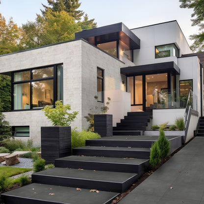 Beton Antracite Arterra Porcelain Pavers shown installed in a finished outdoor or living space