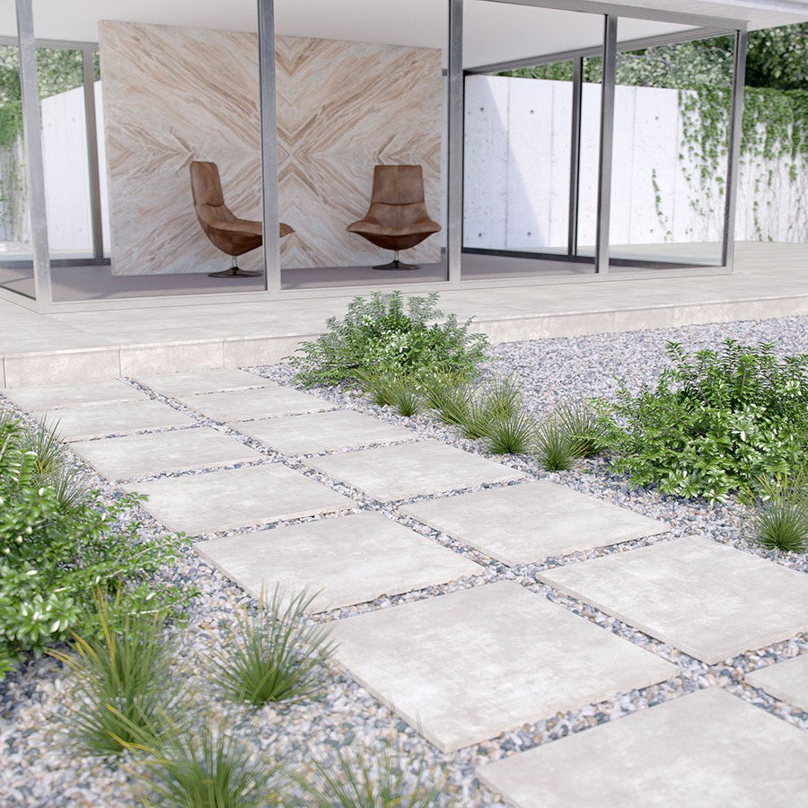 Beton Blanco Arterra Porcelain Pavers shown installed in a finished outdoor or living space