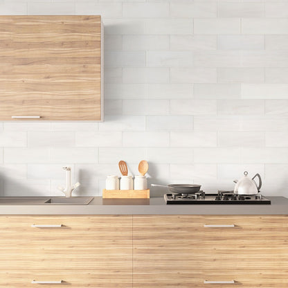 Bianco Dolomite Marble Tile installed in a room setting