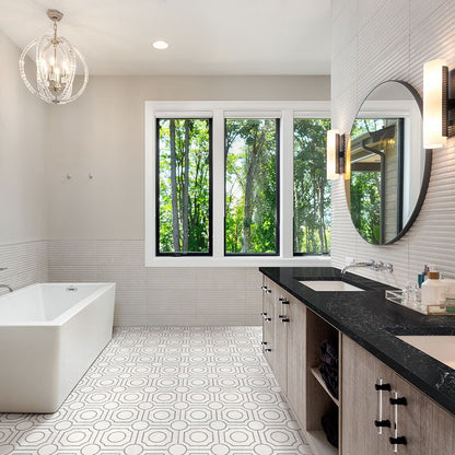 Bianco Dolomite Regency Marble Mosaic installed in a finished room
