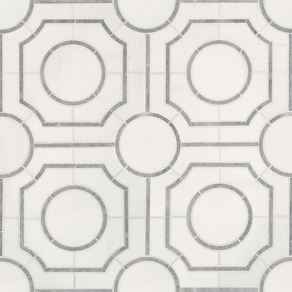 Bianco Dolomite Regency Marble Mosaic in polished finish, close up sheet view