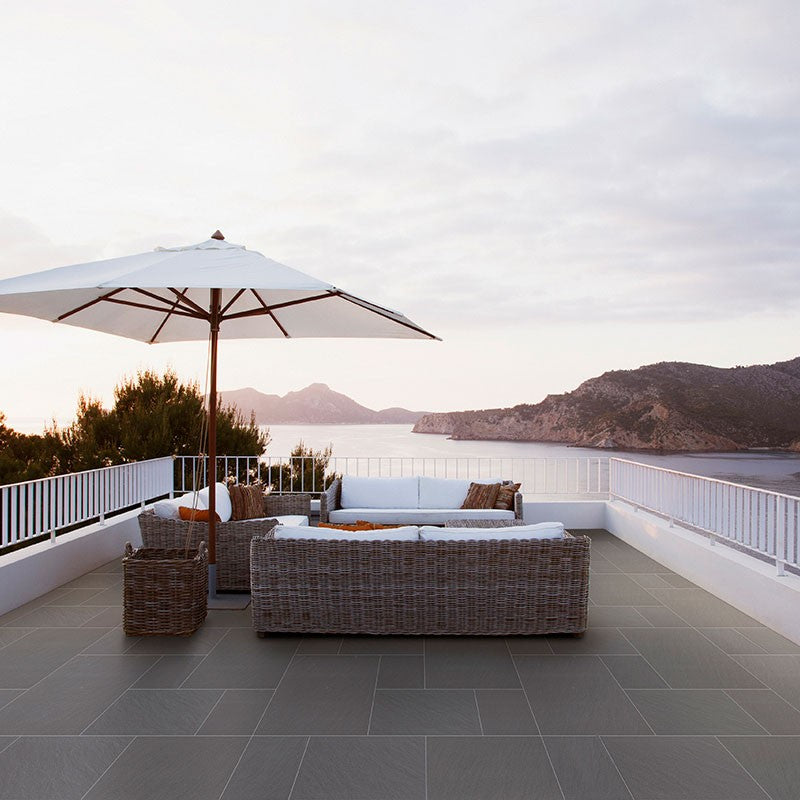 Bluestone Arterra Porcelain Pavers shown installed in a finished outdoor or living space
