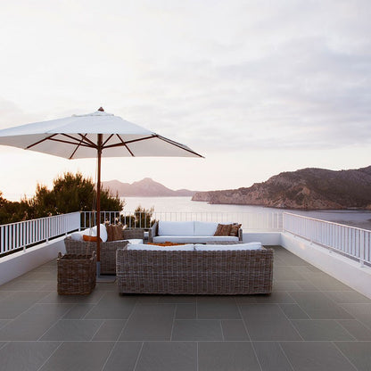 Bluestone Arterra Porcelain Pavers shown installed in a finished outdoor or living space