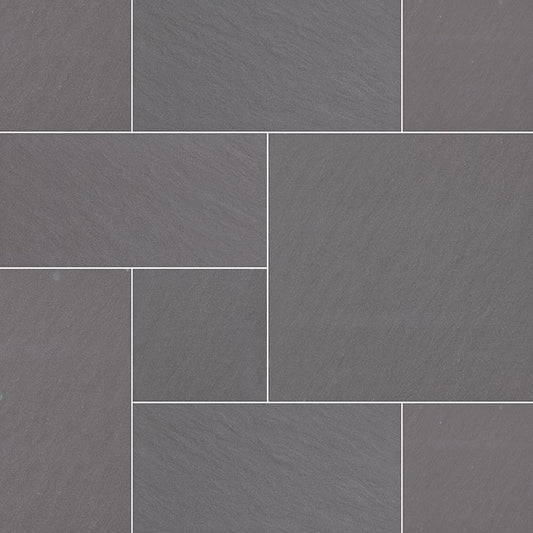 Bluestone porcelain pavers, close up product view showing color and texture