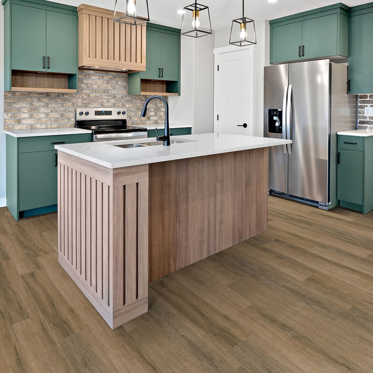 BrickStaks Doverton Gray 2.25x7.5 Brick Clay Mosaic installed in a kitchen