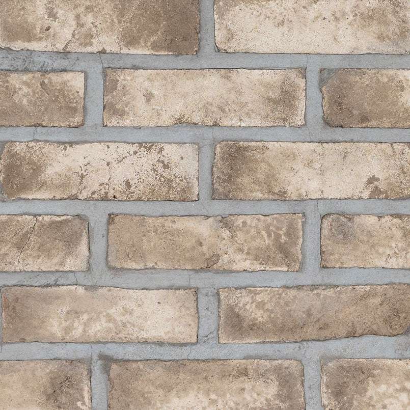 BrickStaks Doverton Gray 2.25x7.5 Brick Clay Mosaic in natural finish, close up sheet view