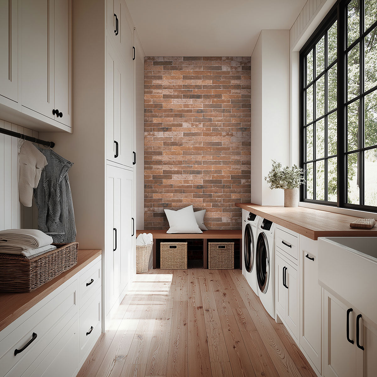 Brickstone Red porcelain tile shown in a finished room