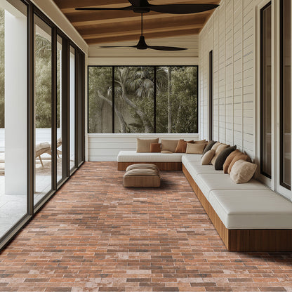 Brickstone Red porcelain tile shown in a finished room, scene 3