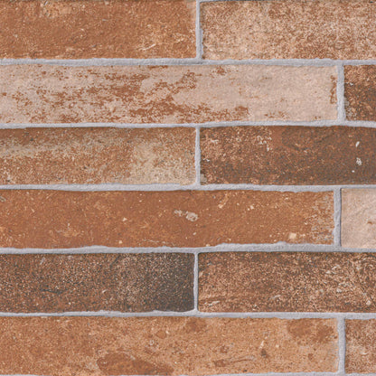 Brickstone Red brick look porcelain tile, matte finish, 2 by 18 inch view