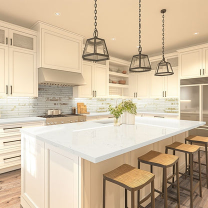 Brickstone Rustique White porcelain tile installed in a kitchen setting, scene 3