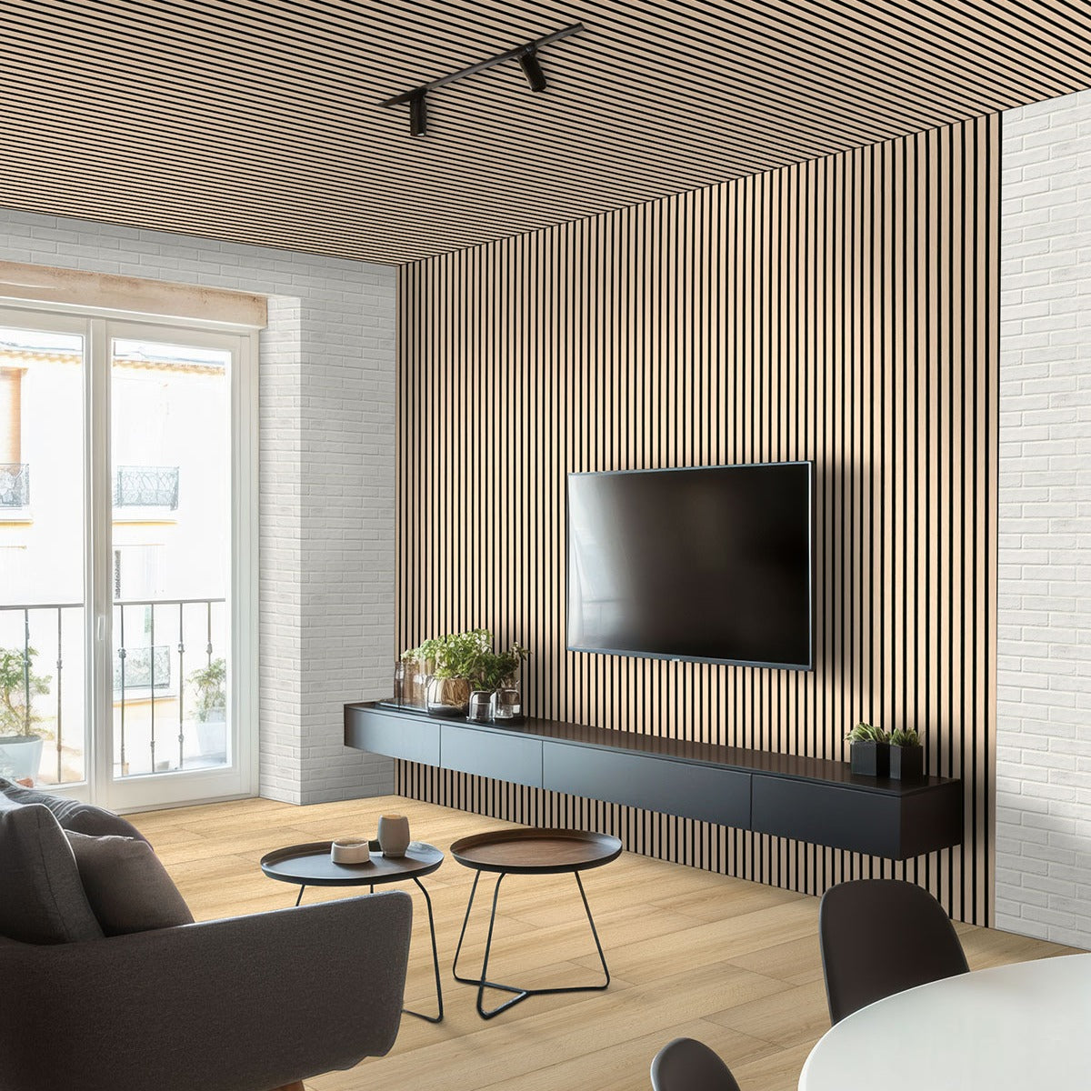 Brickstone White porcelain tile shown in a finished room