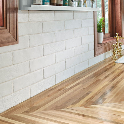 Brickstone White porcelain tile shown in a finished room, scene 3