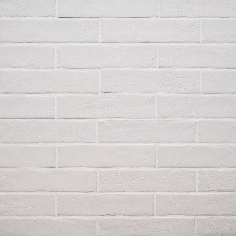 Brickstone White brick look porcelain tile, matte finish, 2 1/3 by 10 inch view