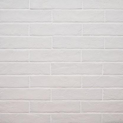 Brickstone White brick look porcelain tile, matte finish, 2 1/3 by 10 inch view