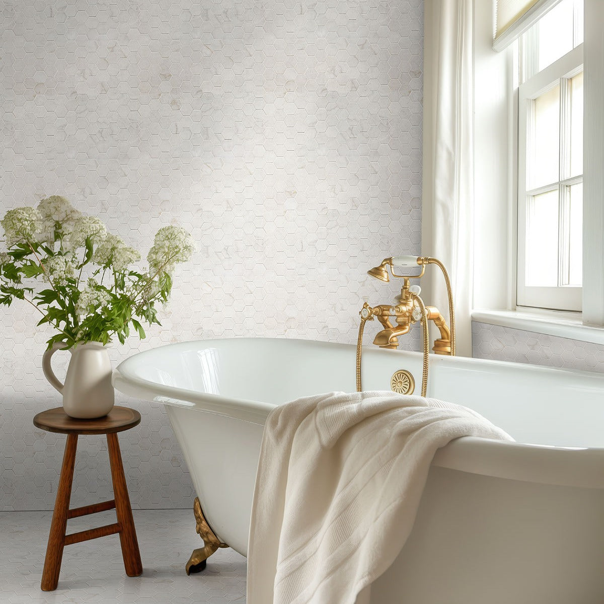 Brighton Gold porcelain tile installed in a bathroom setting, scene 4