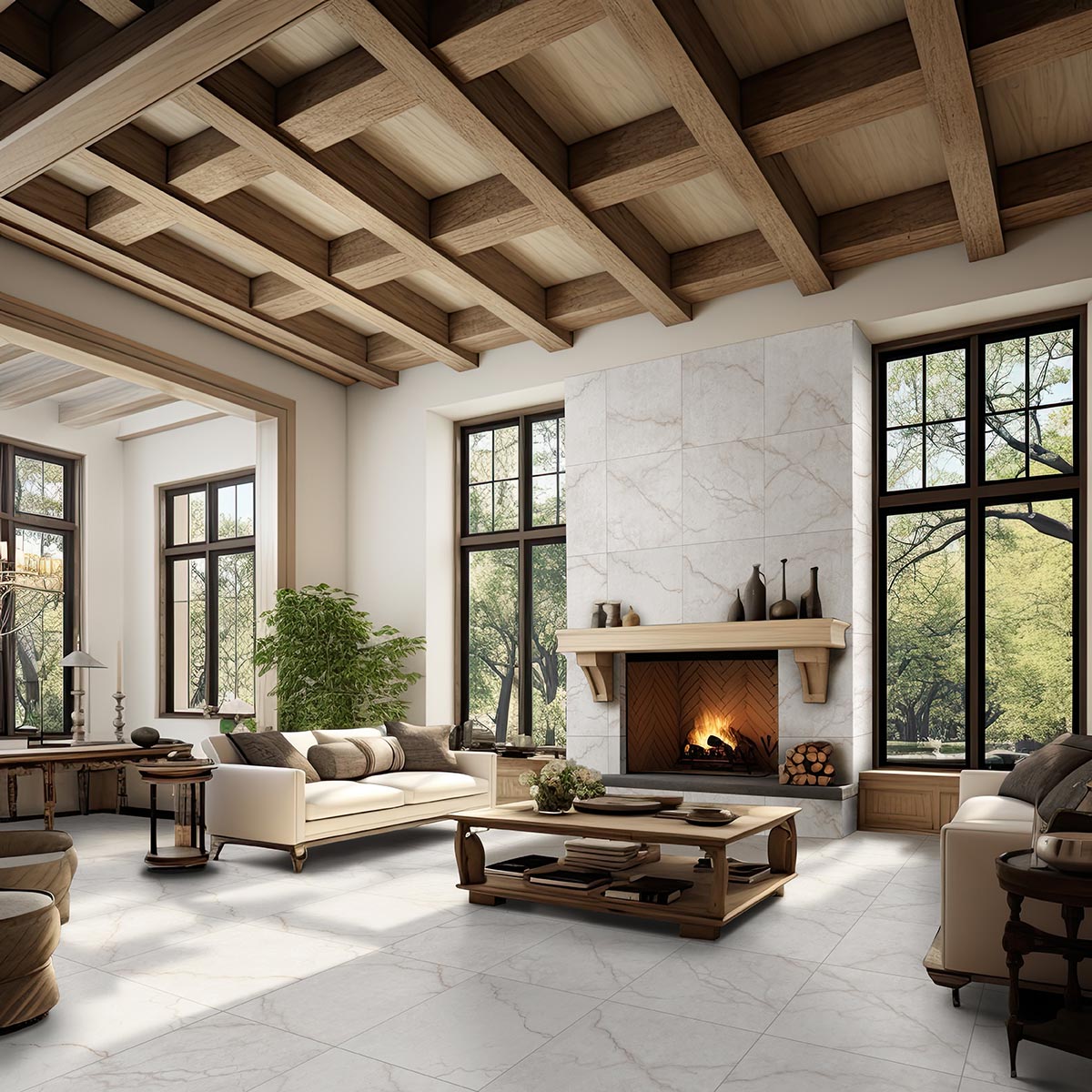 Brighton Gold porcelain tile shown in a finished room, scene 2