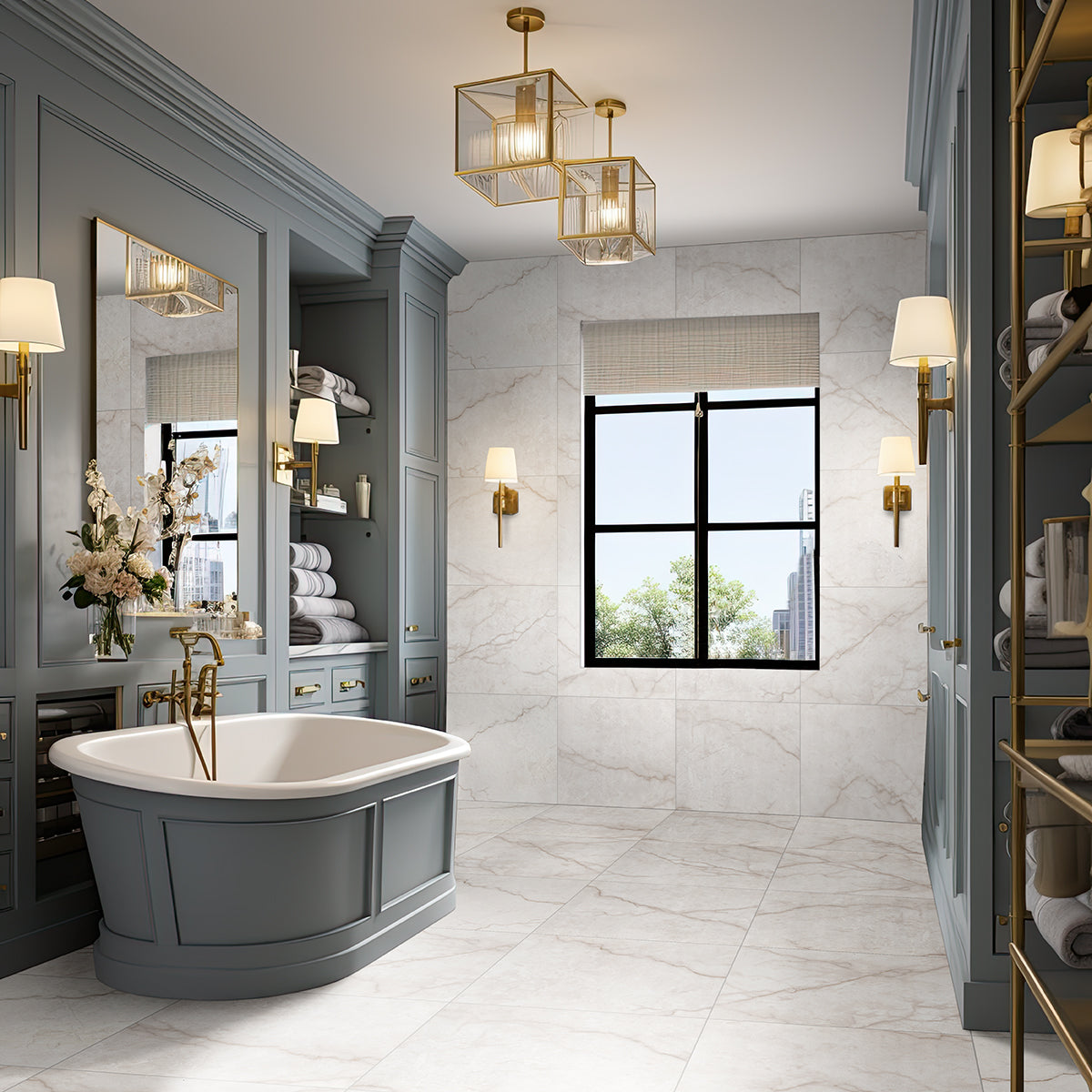 Brighton Gold porcelain tile shown in a finished room, scene 3