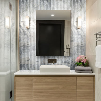 Capri Blue Marble Tile installed in a bathroom