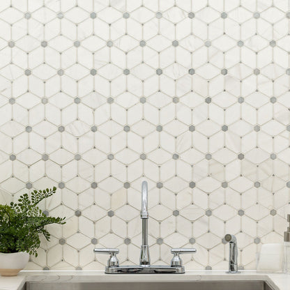 Cecily Grigio Marble Mosaic installed in a finished room