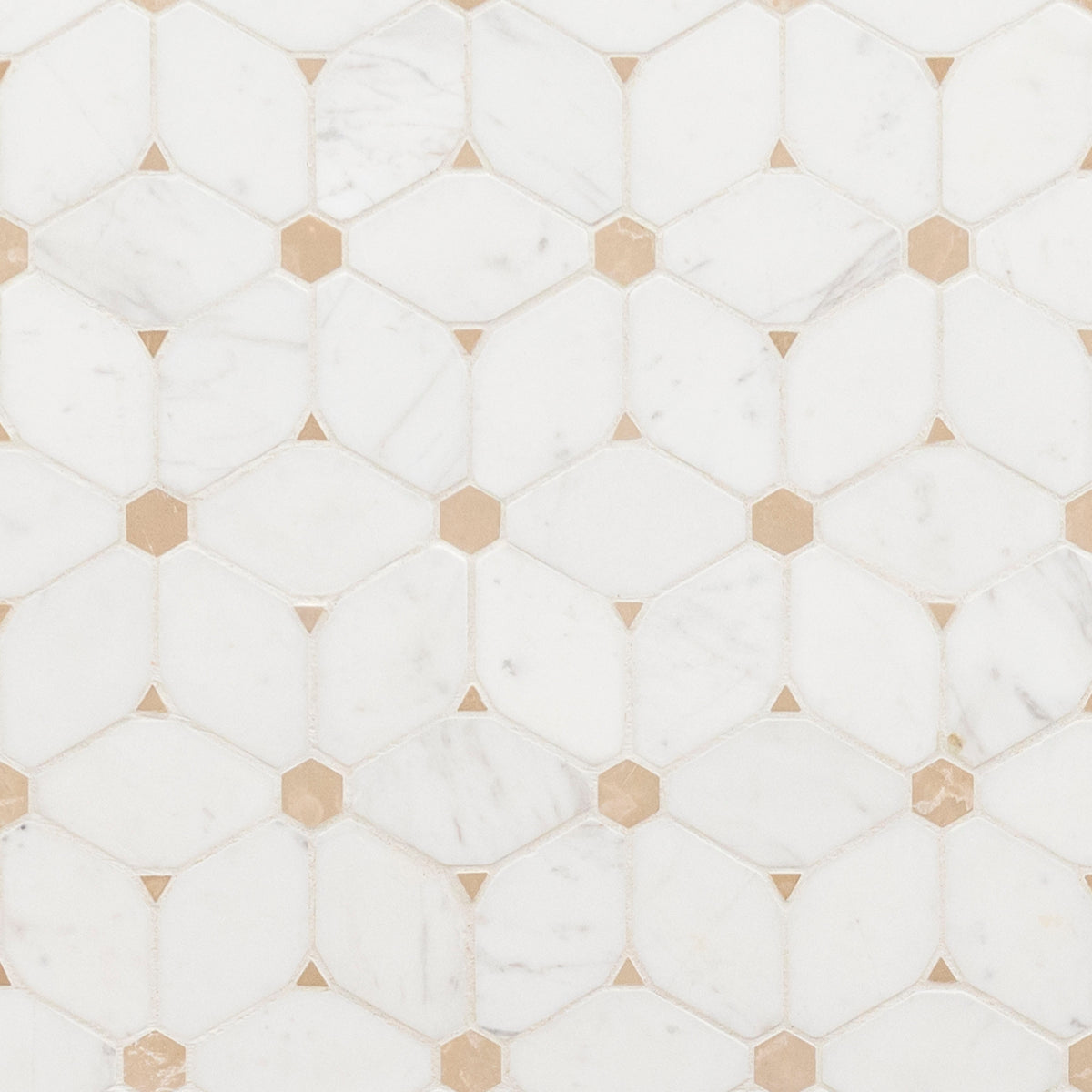 Cecily Pattern Marble Mosaic in polished finish, close up sheet view