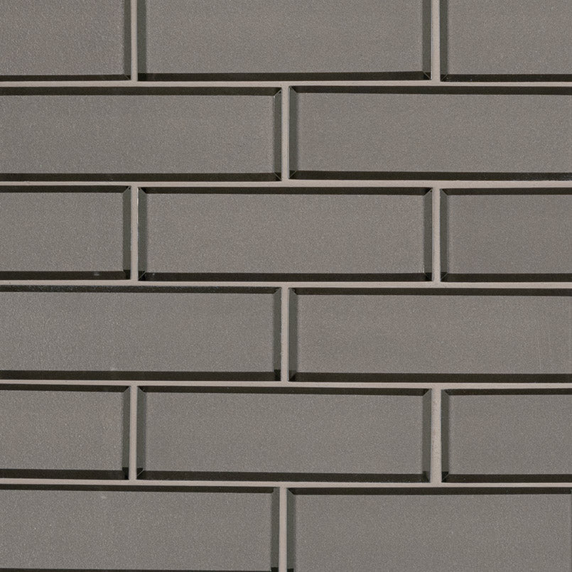 Champagne 2x6 Bevel Subway Glass Mosaic in glossy finish, close up sheet view