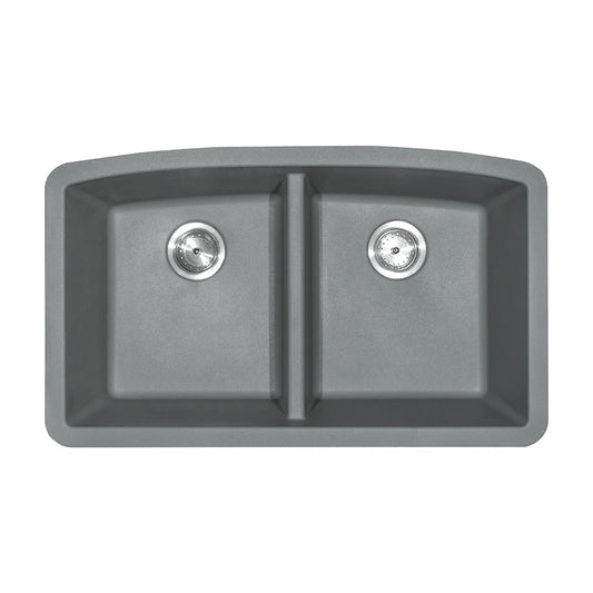 Classic 33" x 20" 50/50 Quartz Composite Undermount Double Basin Kitchen Sink in Gray