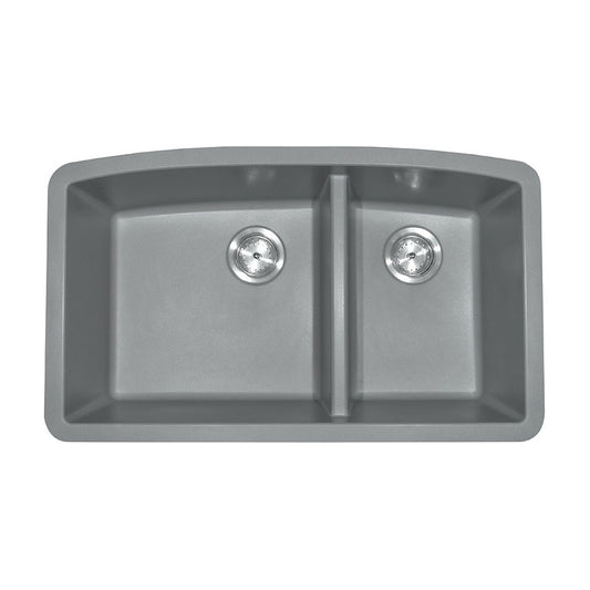 Classic 33" x 20" 60/40 Quartz Composite Undermount Double Basin Kitchen Sink in Gray