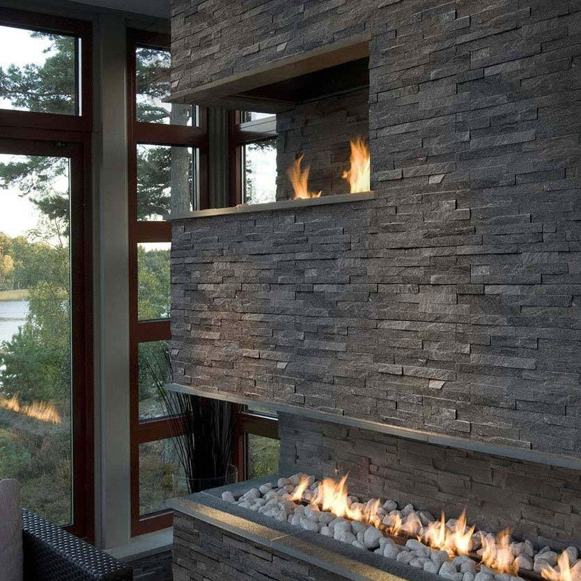 Coal Canyon Rockmount Stacked Stone Decorative Wall Panels shown installed in a finished outdoor or living space