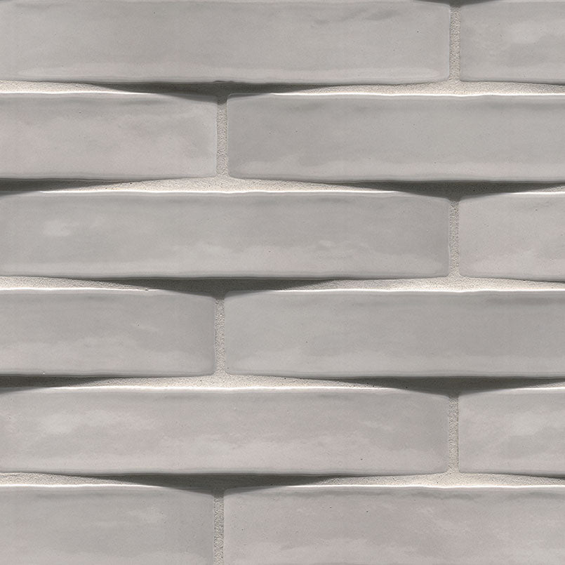 Convex Ash ceramic tile, glossy finish, 2 by 10 inch view