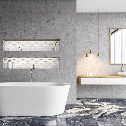 Convex Calc ceramic tile installed in a bathroom setting, scene 2