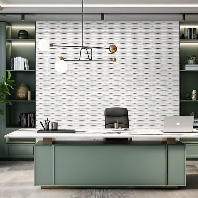 Convex Calc ceramic tile shown in a finished room, scene 3