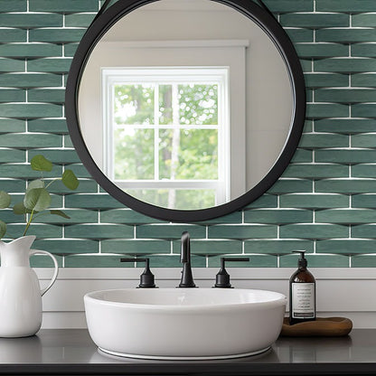 Convex Olive ceramic tile installed in a bathroom setting