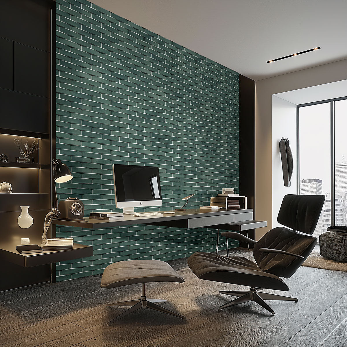 Convex Olive ceramic tile shown in a finished room, scene 2
