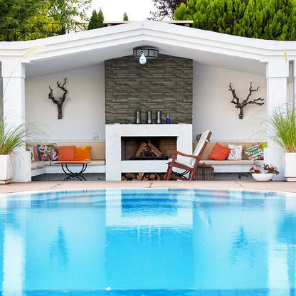 Copen Ash Terrado Manufactured Stone Decorative Wall Panels shown installed in a finished outdoor or living space