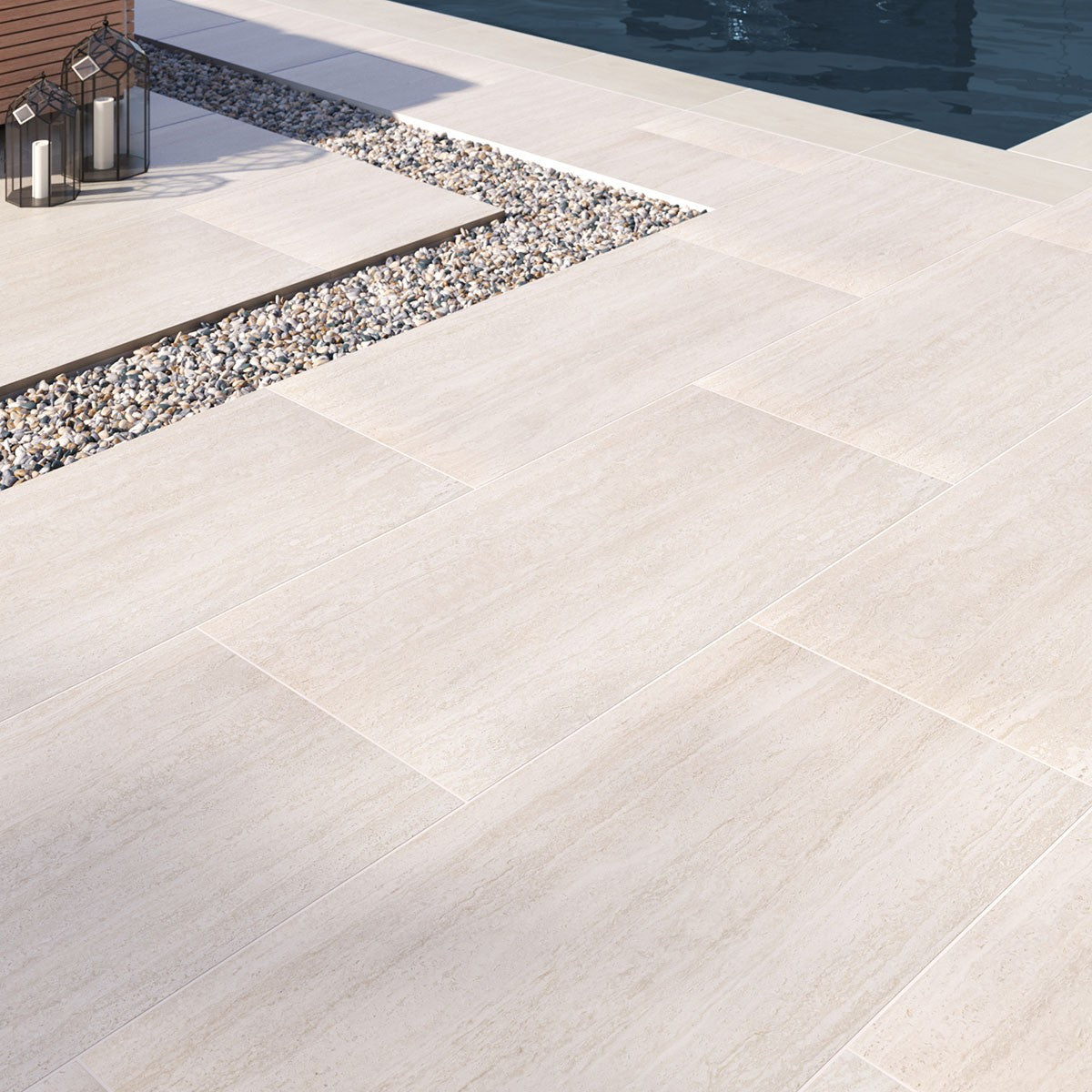 Cordova Lablanca Arterra Porcelain Pavers shown installed in a finished outdoor or living space